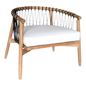 Armchair Haibo pakoworld natural teakwood-black rope-white cushion 80x75x72cm