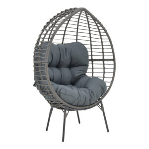 Armchair Nestie pakoworld wicker rattan grey-metal grey legs-grey cushion 102x80x155cm