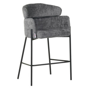 Bar stool Tolerse Inart light gray fabric-leg black metal