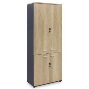 Bookcase with four wooden doors Lotus pakoworld in oak - dark grey color 80x40