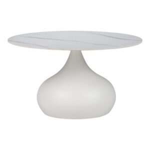 Coffee table Kirkene Inart white marble sintered stone and white metal D70x40cm