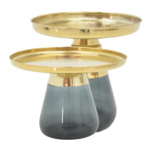 Coffee tables Kunlo Inart 2 pieces set gold chrome-black glass