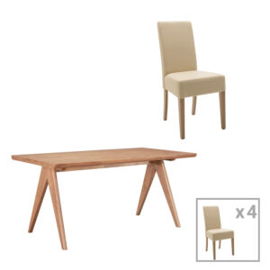 Dining table Ditta-Winslow I pakoworld set of 5 pieces rubberwood in light walnut color 180x85x75cm