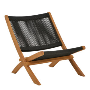 Foldable Seeal pakoworld chair teak wood and rope in black shade 61x76x72cm