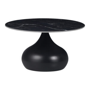 Kirkene Inart coffee table black marble sintered stone and black metal D70x40cm