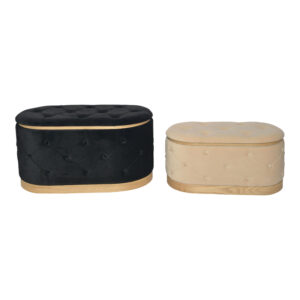 Royel Inart chest stool set of 2 velvet fabric in black and beige shade