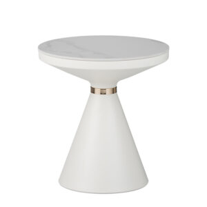 Side table Coozlin Inart white marble sintered stone and white-gold metal D50x50cm