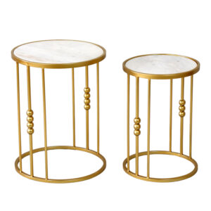 Side tables for living room set of 2 Emiliane Inart gold metal-white marble