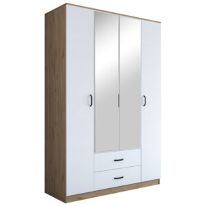 4 Doors wardrobe with mirror Rersin pakoworld white walnut melamine 140x51.5x210cm