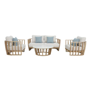 4pc Eron pakoworld living room set solid eucalyptus wood-beige fabric