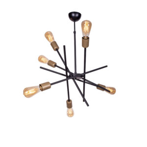 6-light ceiling light Hugo pakoworld E27 black-gold 55x55x35cm