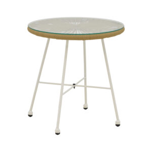 Acapulco table pakoworld white metal - pe rattan in natural shade D50x50cm