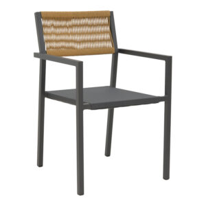 Aluminum armchair Savor pakoworld stackable anthracite frame-textilene natural rattan 55x58x63cm