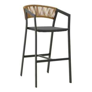 Aluminum bar stool Phoenix pakoworld stackable anthracite frame-textilene natural rattan 53x58x103cm