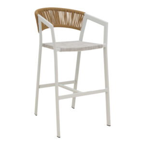 Aluminum bar stool Phoenix pakoworld stackable white frame-textilene natural rattan 53x58x103cm