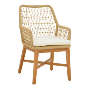 Armchair Elaiza pakoworl teak wood and pe rope in natural-beige shade with cushion 58x60x90cm