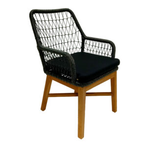 Armchair Elaiza pakoworld teak wood and synthetic rope in natural-black shade with cushion 58x60x90cm