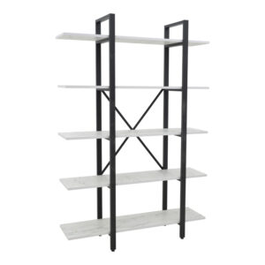 Bookcase Esthon pakoworld melamine in white marble and black metal 120x28x180cm