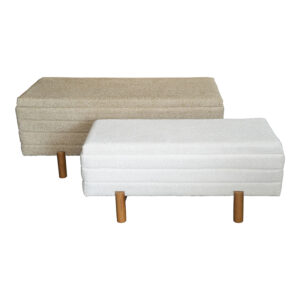 Cindy Inart trunk stool set of 2 bouclé fabric in beige and white shade