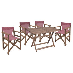 Dining Retto set 5 pcs solid beech wood walnut-dark red color 120x75x71cm