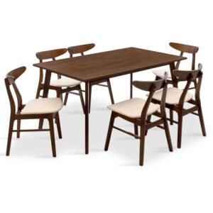 Dining set Benson - Orlean pakoworld 7pcs 150x90x75cm in walnut - beige fabric