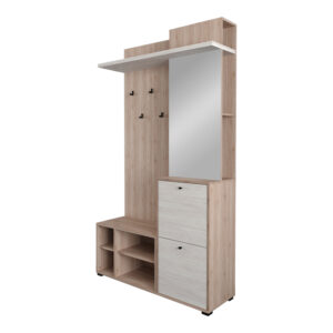 Entrance furniture Louisen pakoworld with mirror oak-white melamine 125x40x217.5cm