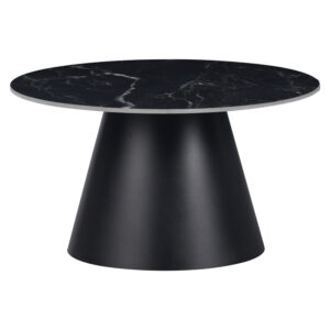 Fabrin Inart coffee table black marble sintered stone-black metal D70x40cm