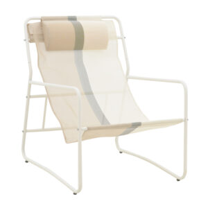 Faisty Chaise longue  chair pakoworld metal white- textline grey-beige-cushion 65x83x86cm