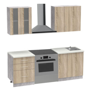 Festa ΙII kitchen unit pakoworld melamine in sonoma color 140x60x85cm