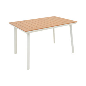 Griffith table pakoworld white aluminum and plywood in a natural shade 120x80x74cm