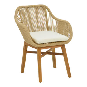 Kalie armchair pakoworld teak wood and pe rope in natural-beige shade with cushion 60x61x80cm