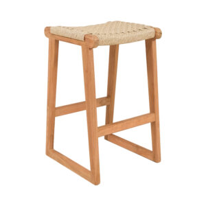 Kuza stool pakoworld teak wood skeleton and pe rope in natural shade 40x42x66cm