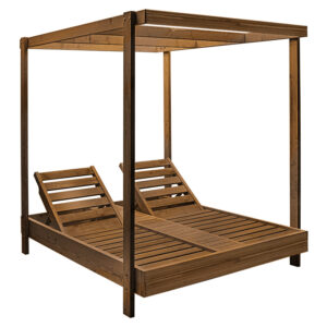 Pakoworld Dual 2-seater deckchair with walnut solid wood canopy