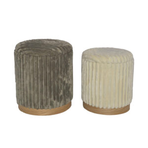 Poofy Inart stool set of 2 bouclé fabric in gray and white shade