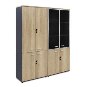 Wardrobes Lotus pakoworld with 4 doors by glass/wood in oak-dark grey color 160x45x180cm