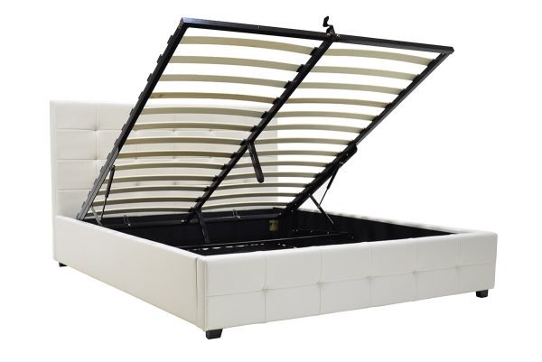 006 000016 2 3 Double bed Roi pakoworld PU with storage space in white matte 160x200Indoor furniture > Beds