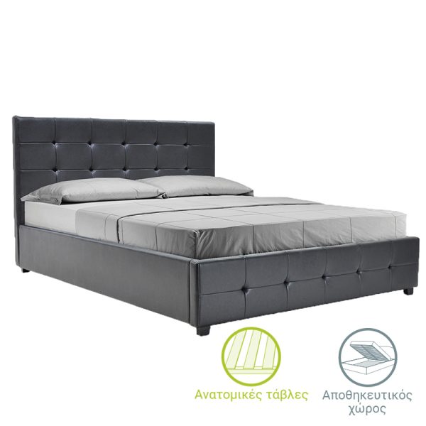 006 000017 5 Double bed Roi pakoworld PU with storage space in black matte 160x200Indoor furniture > Beds