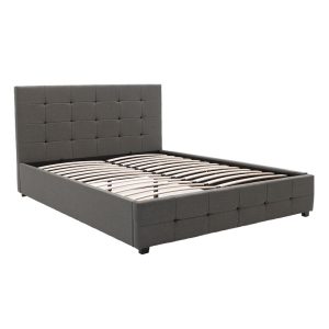 006 000018 4 4 Double bed Roi pakoworld with storage space dark in grey fabric 160x200cmIndoor furniture > Beds