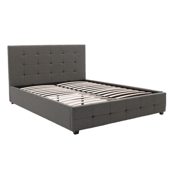 006 000018 4 4 Double bed Roi pakoworld with storage space dark in grey fabric 160x200cmIndoor furniture > Beds