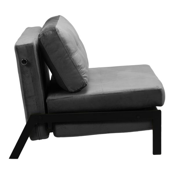 024 000040 3 3 Armchair-bed Fancy pakoworld velvet in anthracite shade and black metal leg 95x98x70cmIndoor furniture > Armchair bed