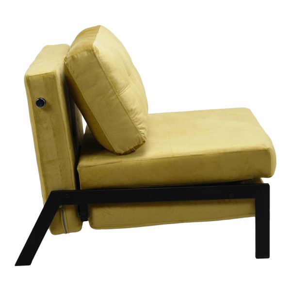 024 000042 3 7 Armchair-bed Fancy pakoworld velvet in yellow shade and black metal leg 95x98x70cmIndoor furniture > Armchair bed