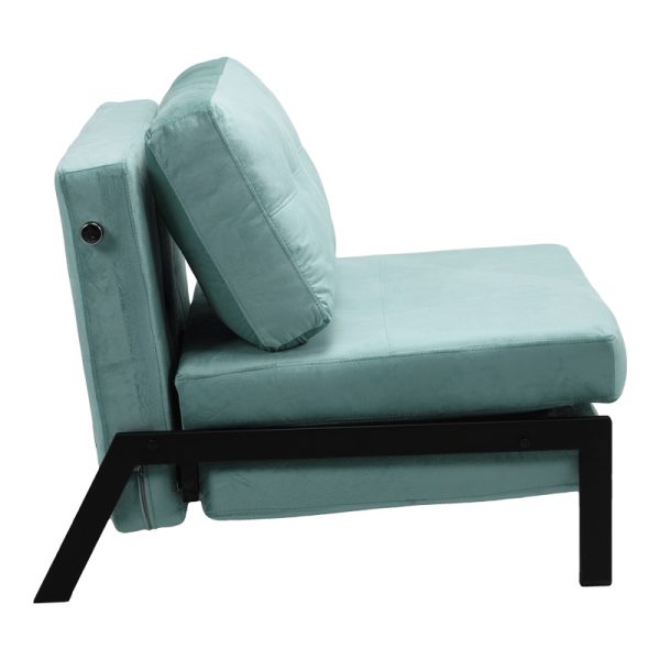 024 000043 2 6 Armchair-bed Fancy pakoworld velvet in ciel shade and black metal leg 95x98x70cmIndoor furniture > Armchair bed