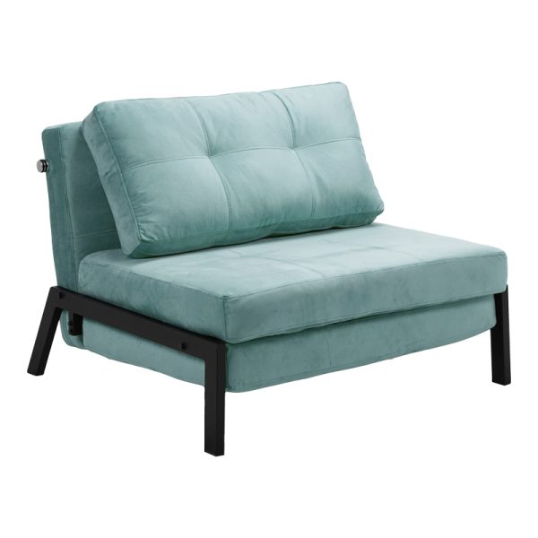 024 000043 9 Armchair-bed Fancy pakoworld velvet in ciel shade and black metal leg 95x98x70cmIndoor furniture > Armchair bed