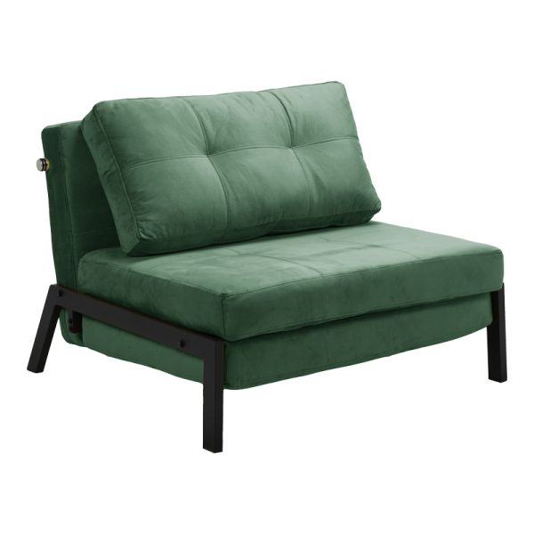 024 000044 6 Armchair-bed Fancy pakoworld velvet in dark green shade and black metal leg 95x98x70cmIndoor furniture > Armchair bed