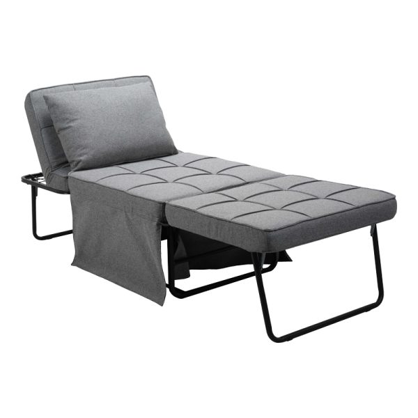024 000045 2 5 Stool-bed Grejio pakoworld fabric in grey shade and black metal leg 70x70x45cmIndoor furniture > Stools