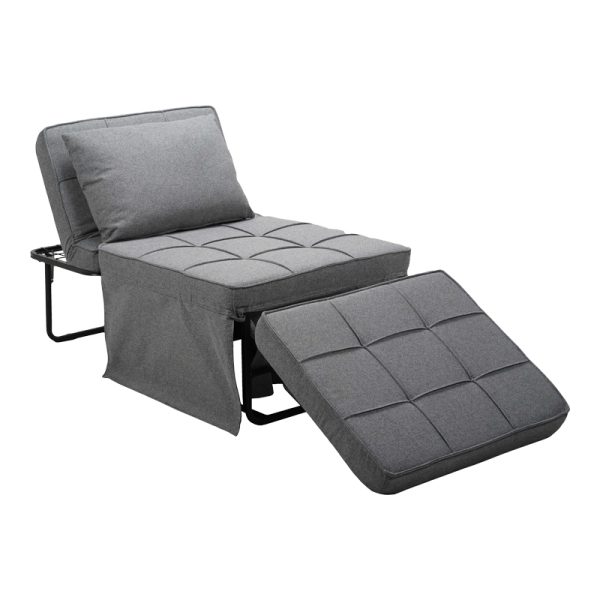 024 000045 4 5 Stool-bed Grejio pakoworld fabric in grey shade and black metal leg 70x70x45cmIndoor furniture > Stools