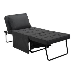 024 000046 2 5 Stool-bed Grejio pakoworld fabric in dark grey shade and black metal leg 70x70x45cmIndoor furniture > Stools
