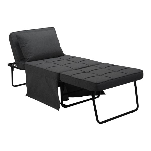 024 000046 2 5 Stool-bed Grejio pakoworld fabric in dark grey shade and black metal leg 70x70x45cmIndoor furniture > Stools