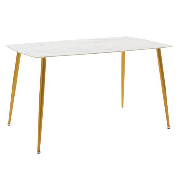 029 000152 14 Dining table Paris pakoworld glass 8mm white marble-golden 150x80x75cmIndoor furniture > Dining Tables