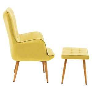 029 000158 2 4 Maddison armchair with footrest-cushion pakoworld velvet yellow-natural 68x72x988cmIndoor furniture > Living room armchairs
